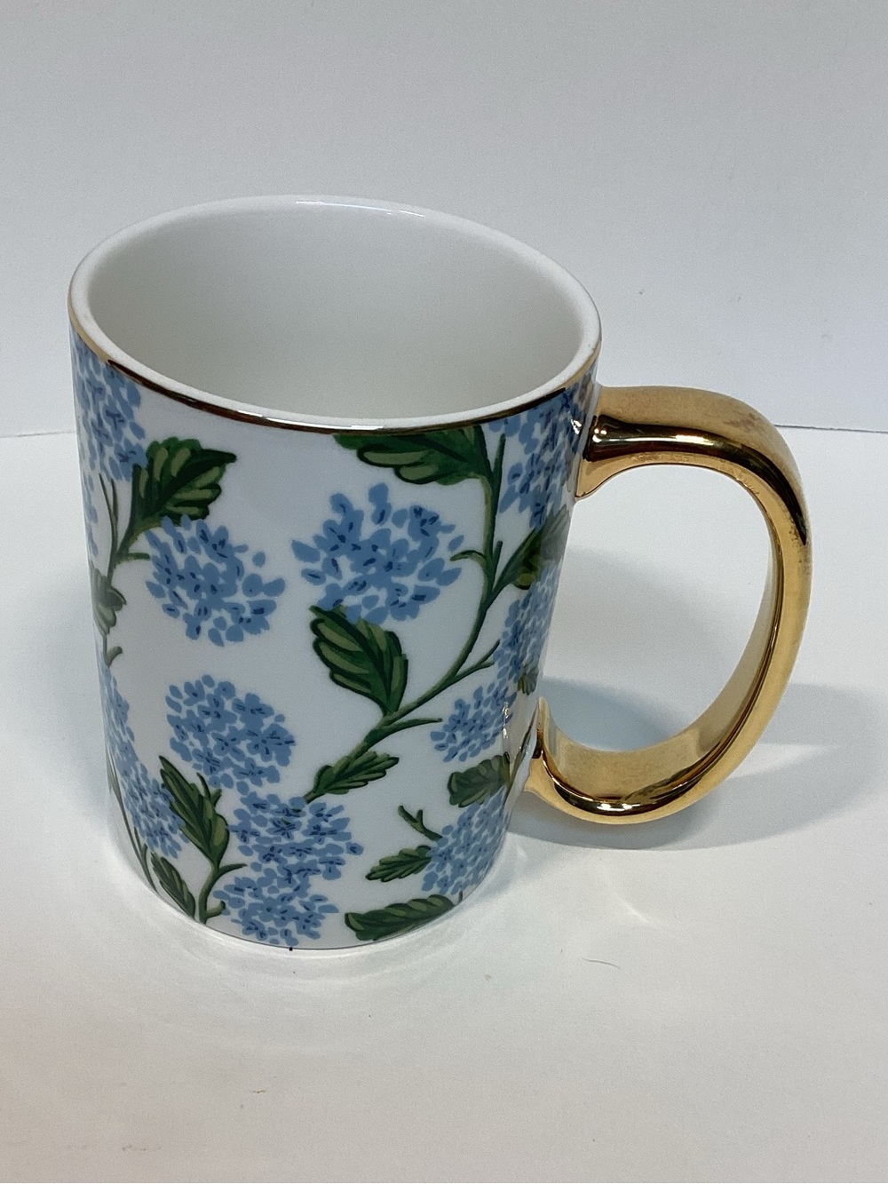 Anthropology Rifle Paper Co. Blue Hydrangea Floral Mug With Gold Handle